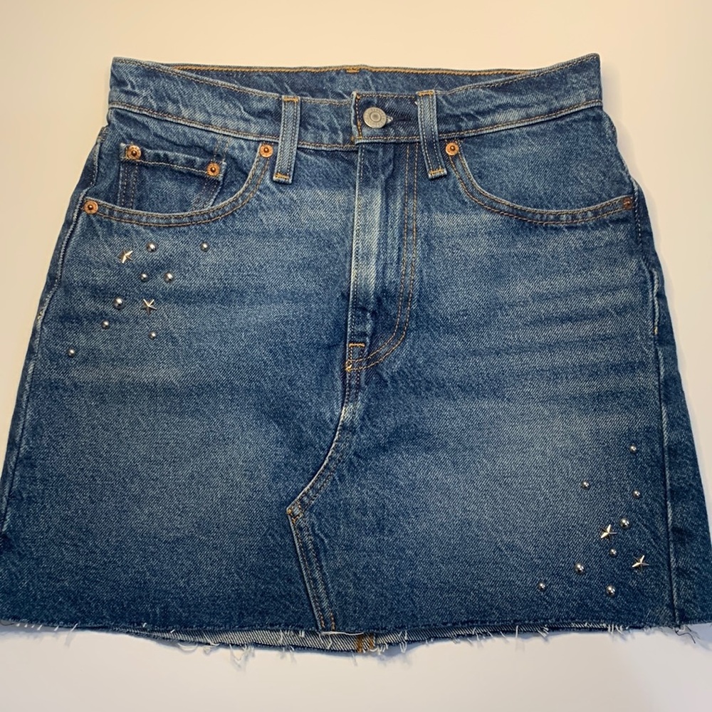 Levis denim micro mini skirt with silver star studs